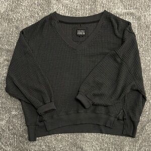 Aerie / American Eagle Oversized Waffle Cozy Vneck Sweatshirt Medium Dark Gray